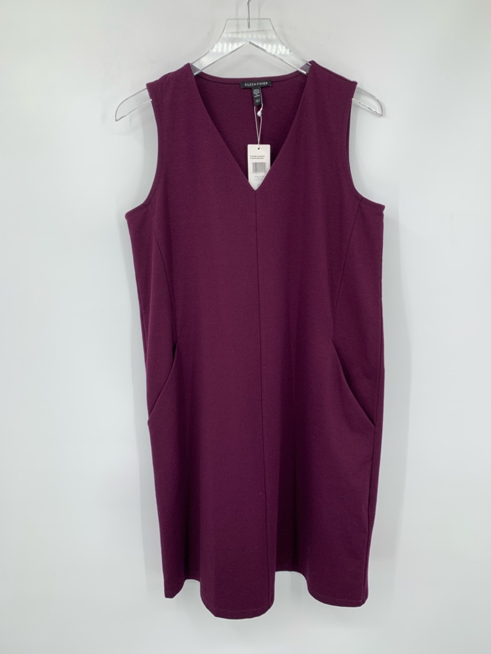 Eileen Fisher v-neck shift dress a-line sleeveless knit stretch Blackberry new S